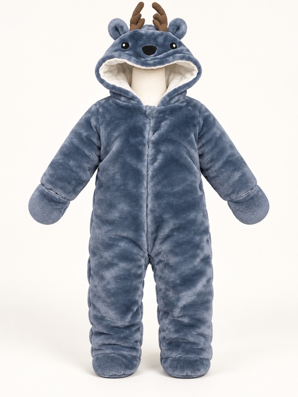 Koala Kids Blue Plush Deer Hooded Infant One-Piece